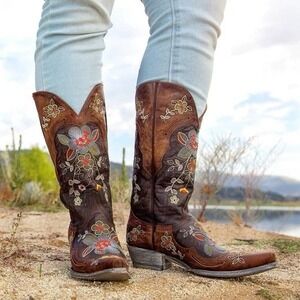 Old Gringo Bonnie Women's Embroidered Floral‎ Brown / Multicolor Boots Size 10 B